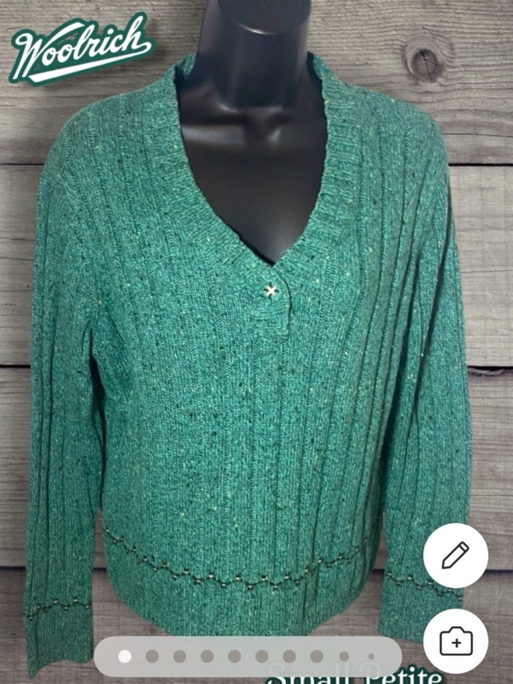Woolrich Women's Teal Ribbed V-Neck Cable Knit Sweater Size Small Petite